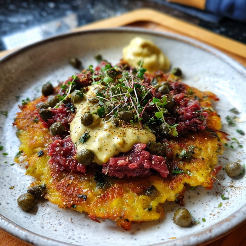 Rinderfilet-Tatar auf Kartoffelrösti