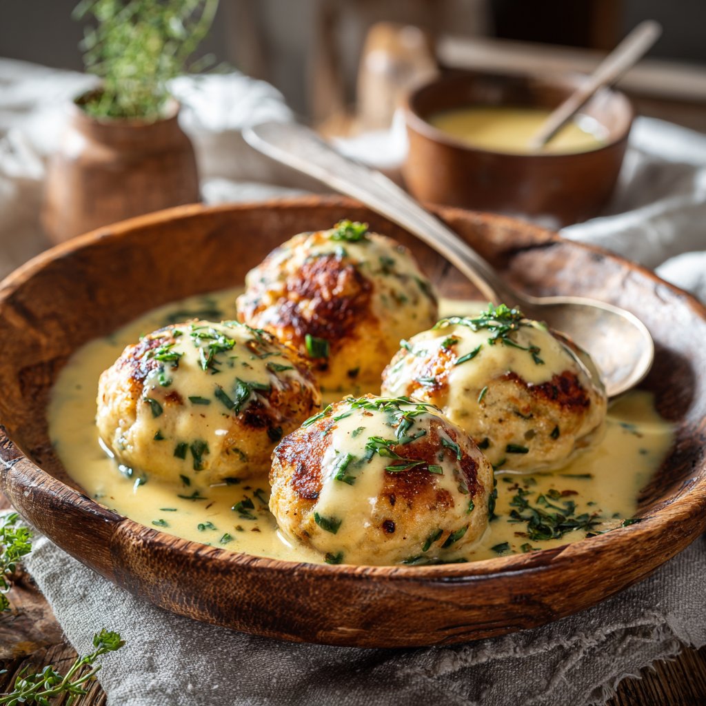 Lachsfrikadellen mit Senfsauce