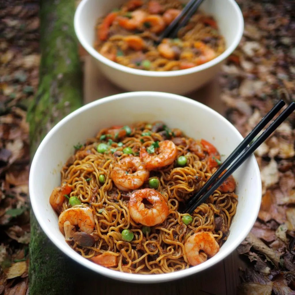 Kryddiga nudlar med räkor: Ett fantastiskt ultimat recept för 4 personer