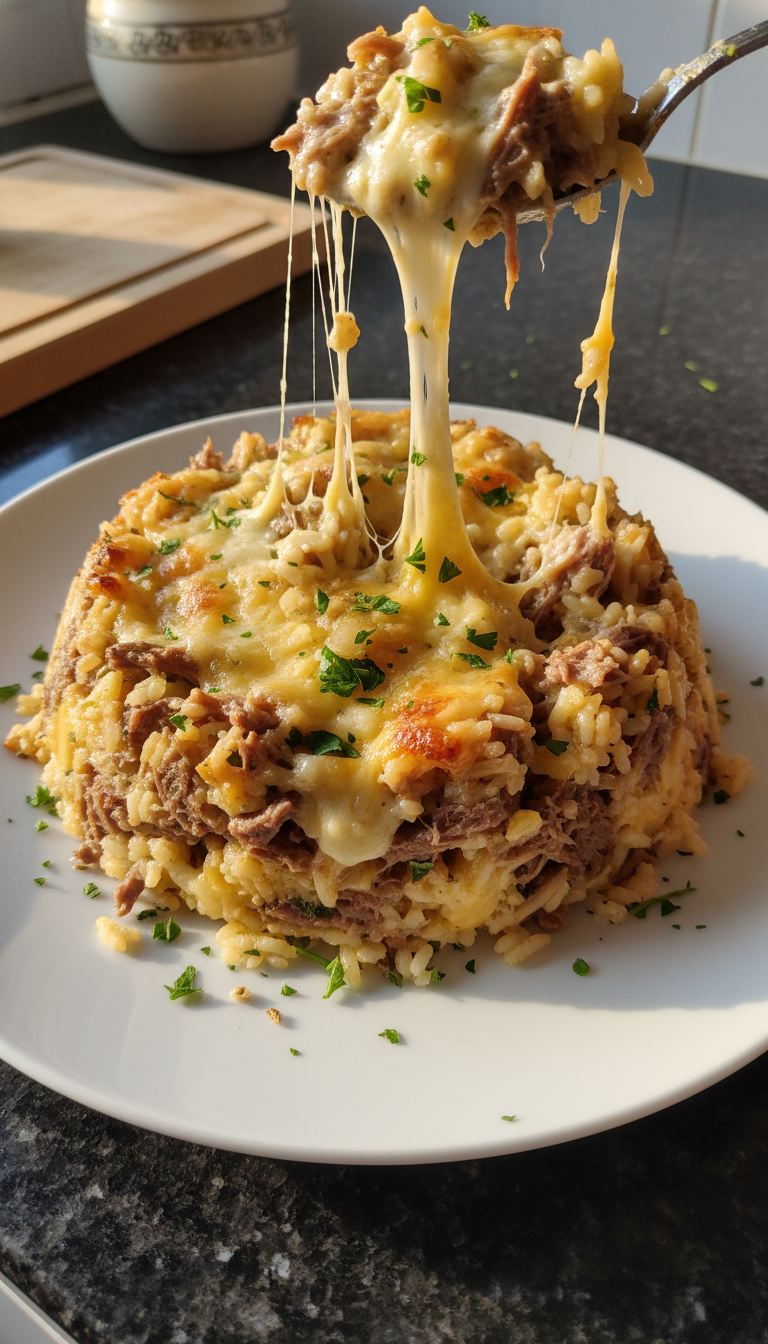 Käsiger Rind Reis Auflauf