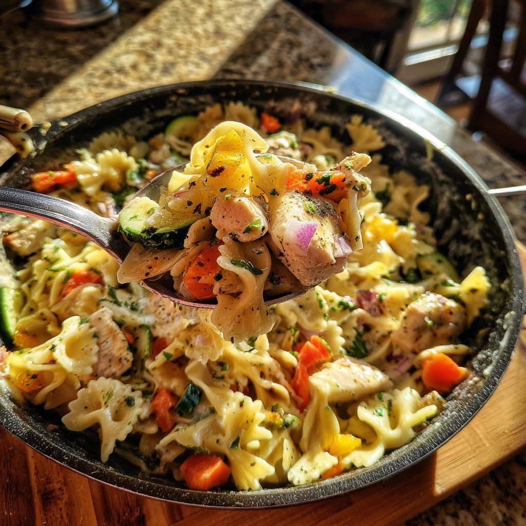 Zitronen Knoblauch Hühnchen Pasta Salat