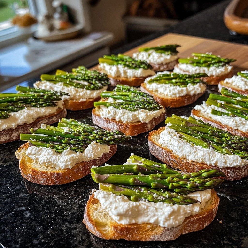 Spargel Band Ricotta Crostini