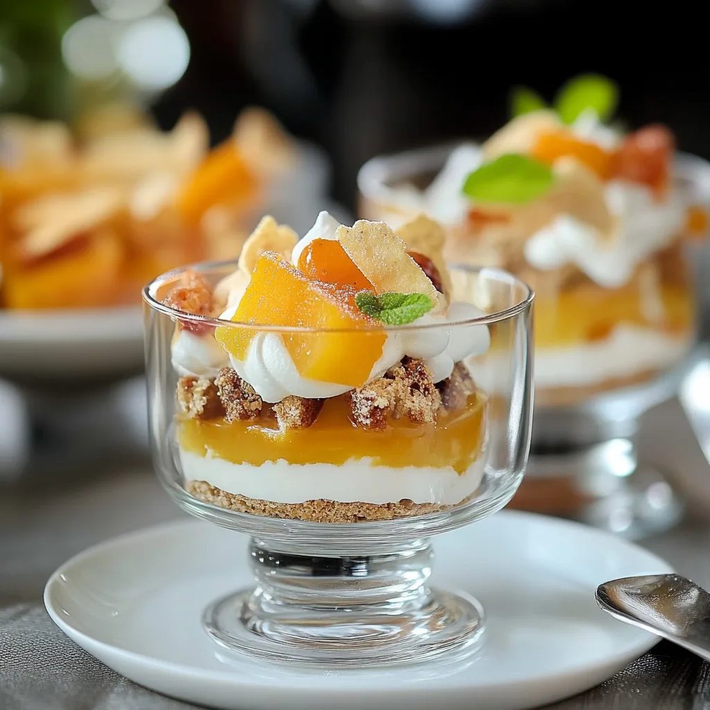 Cantuccini-Dessert mit Pfirsich im Glas