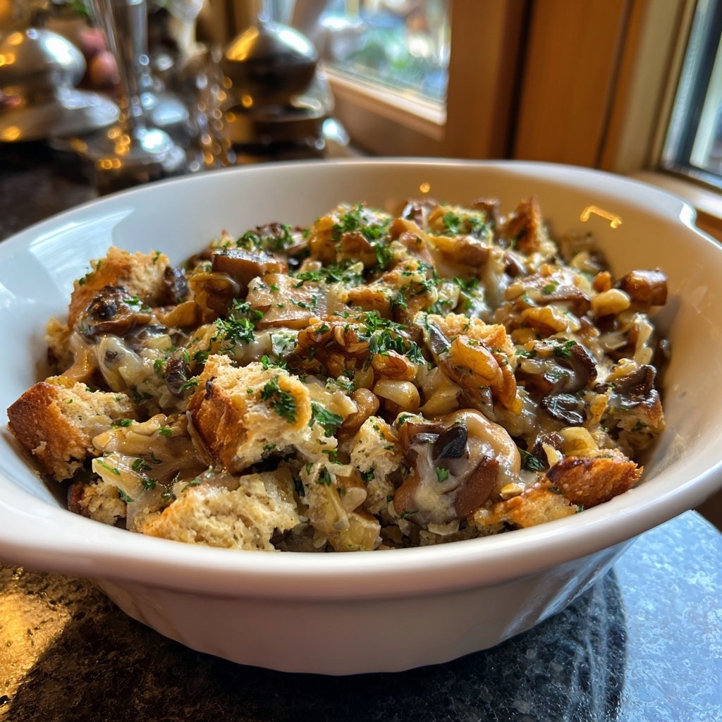 Vegetarischer Nussbraten mit Pilzrahmsoße​