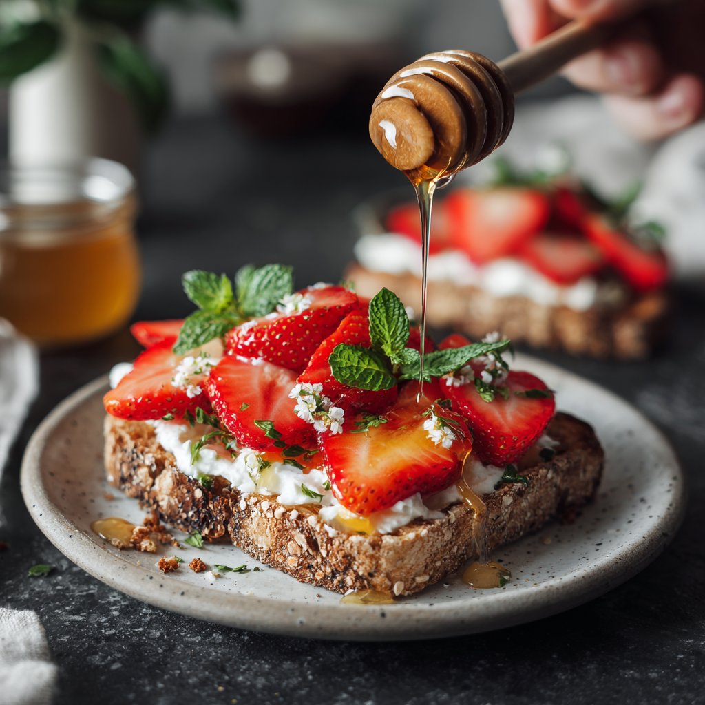Erdbeer Hüttenkäse Frühstückstoast
