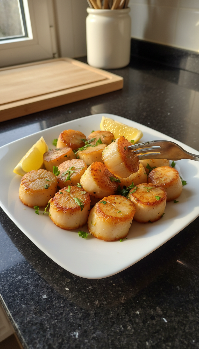 Gebratene Jakobsmuscheln mit Knoblauch Zitrone​