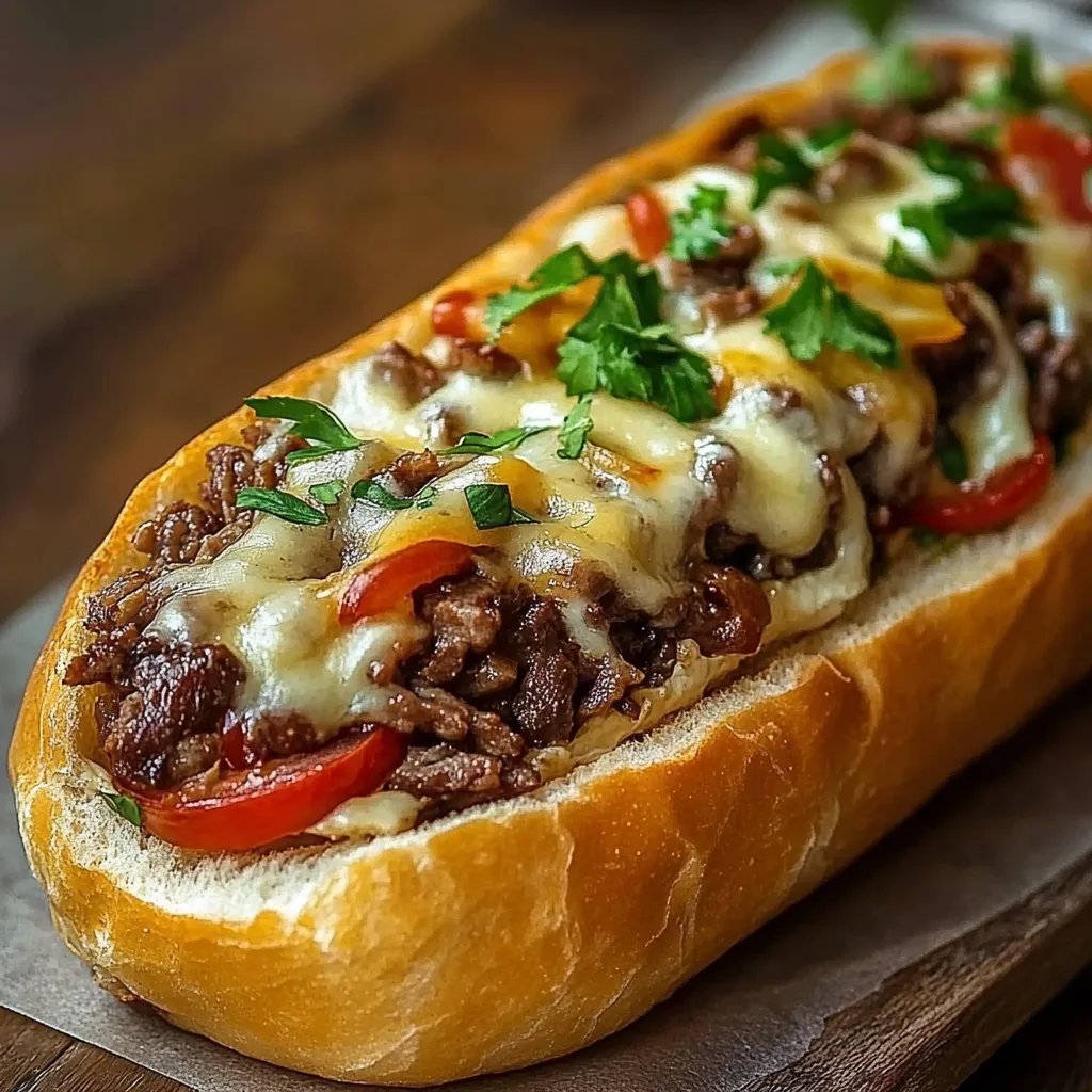 Cheesesteak gefülltes Knoblauchbrot