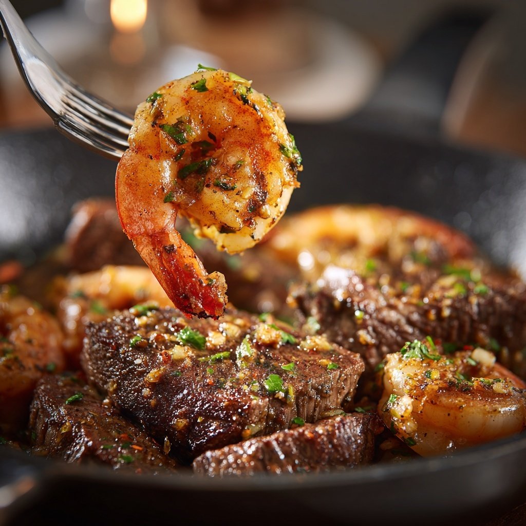 Steak und Garnelen Pfanne