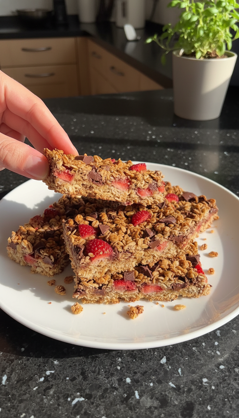 Gefrorene Schoko Erdbeer Granola Riegel​